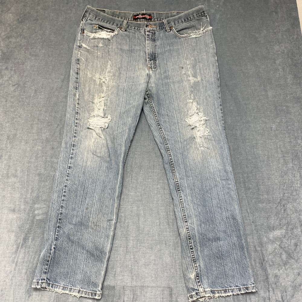 Lee Jeans Mens 39x29 Blue Denim Relaxed Fit Distressed Straight Leg Comfort